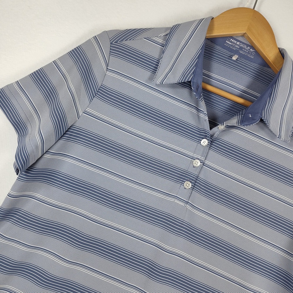 Nike Golf Fit Dry Polo Shirt Womens XL Blue White Striped Short Sleeve